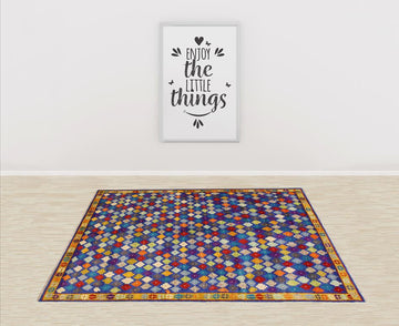 handmade Geometric Balouchi Blue Gold Hand Knotted RECTANGLE 100% WOOL area rug 5' x 7'
